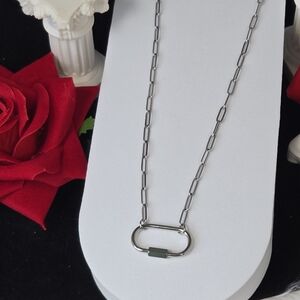 Stainless Steel Carabiner Necklace Paperclip Chain Charm Holder 18–20” Silver